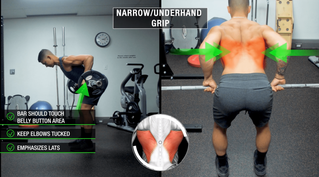 Narrow grip barbell row form