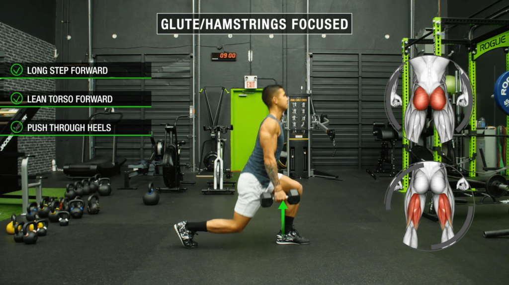 Glute and hamstrings focused lunges