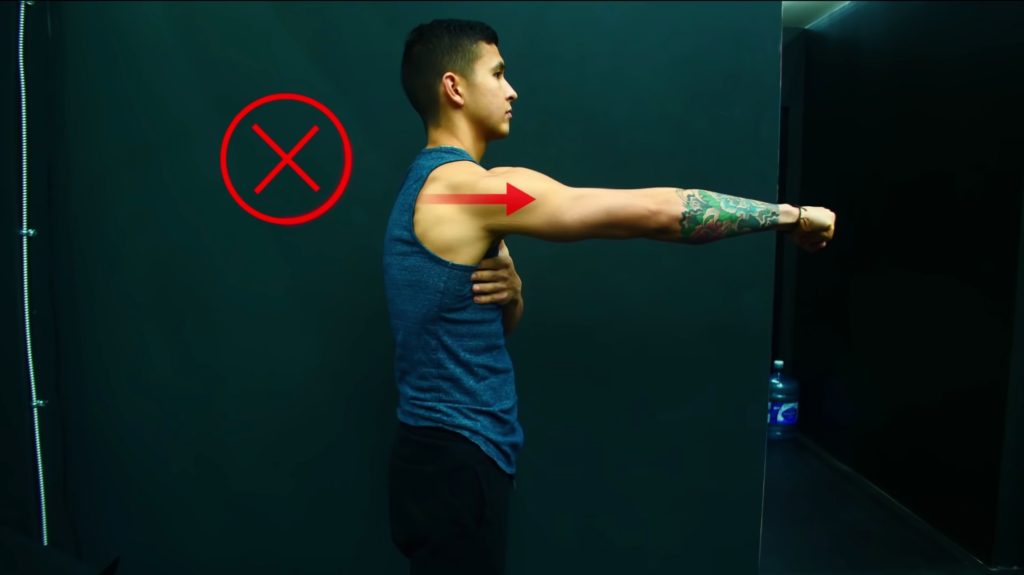 Avoid letting the shoulders round forward while performing horizontal adduction