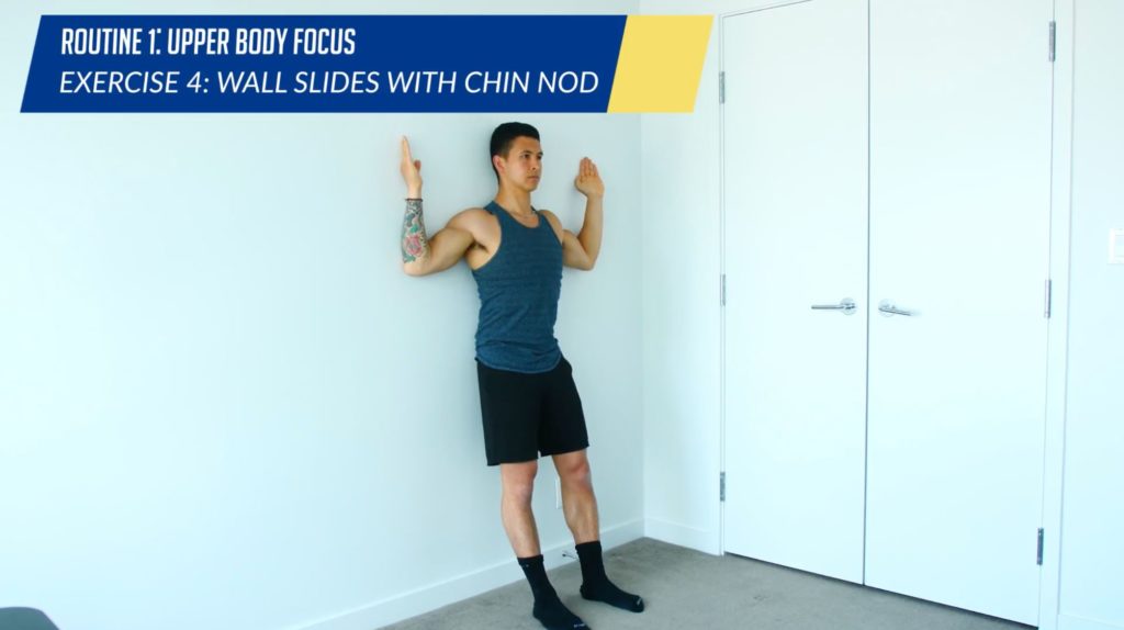 Posture correction routine exercise 4 wall slides with chin nods