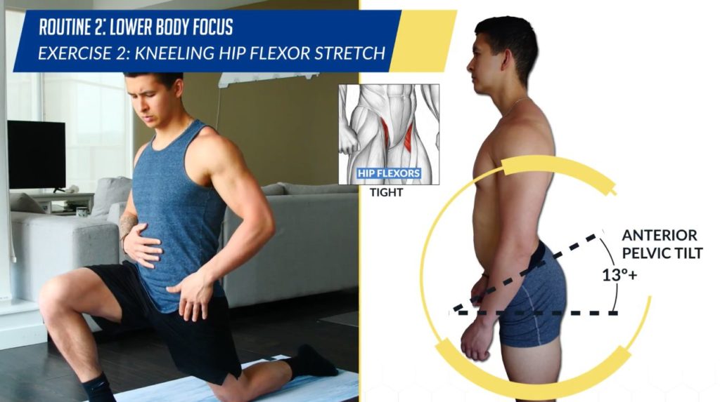 Posture correction routine exercise kneeling hip flexor stretch