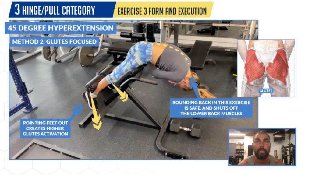 Perform the 45 degree hyperextension with a rounded back for maximal glutes activation