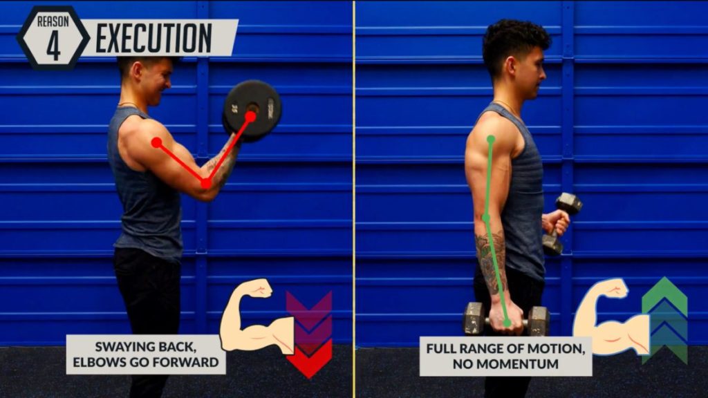 Lifting with a full range of motion and minimal momentum helps with muscle growth