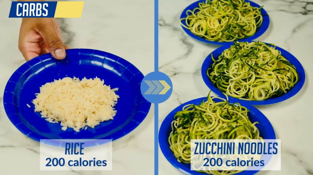 Swap rice with zucchini noodles