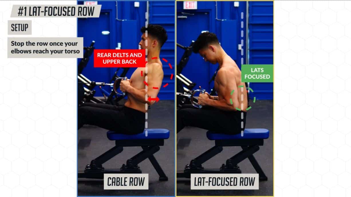 Elbow positioning on one of the best lats exercises the lat-focused row