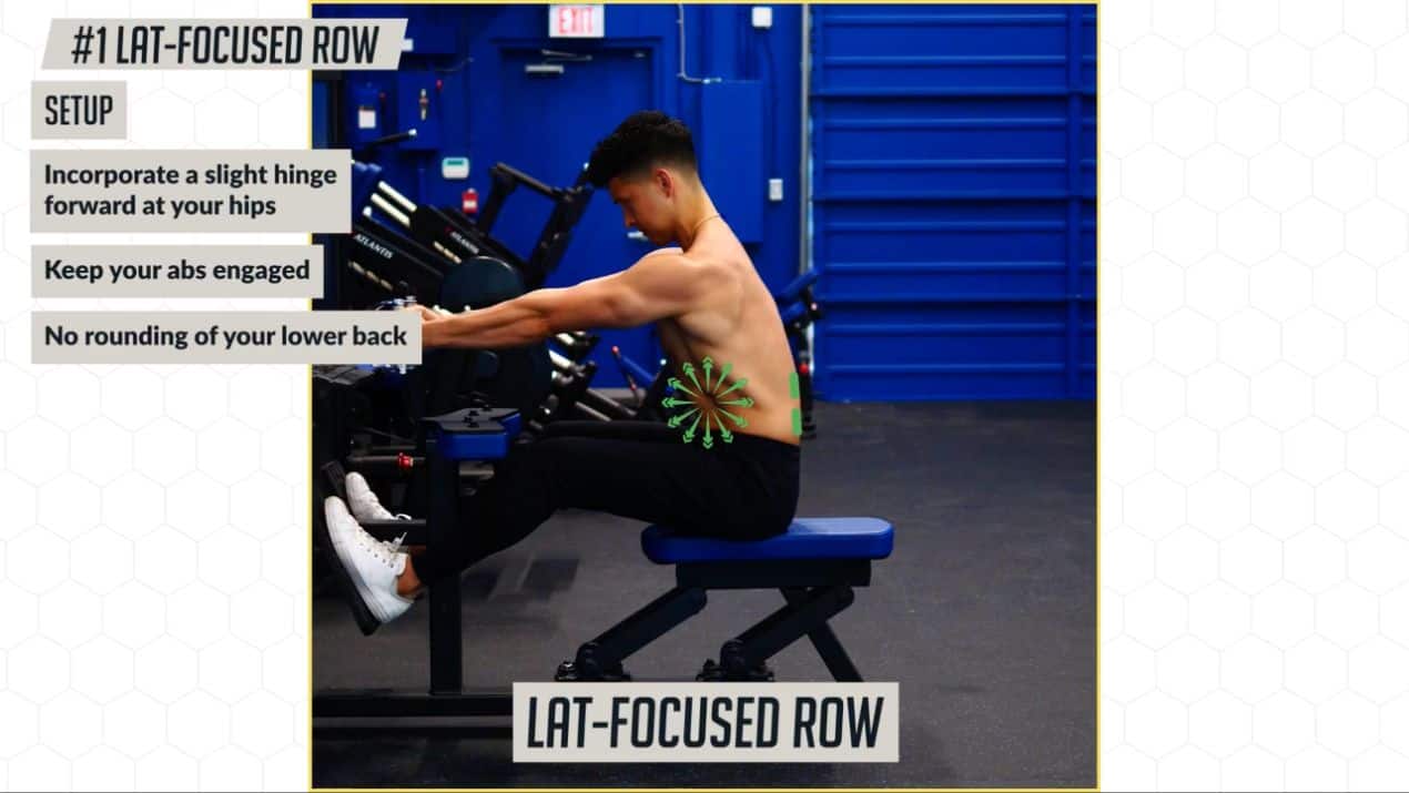 Make sure not to round your back on the lat-focused row