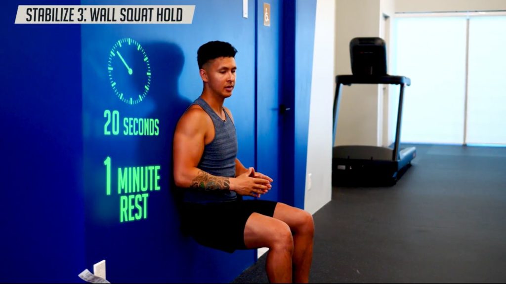 Knee stability exercise wall squat hold
