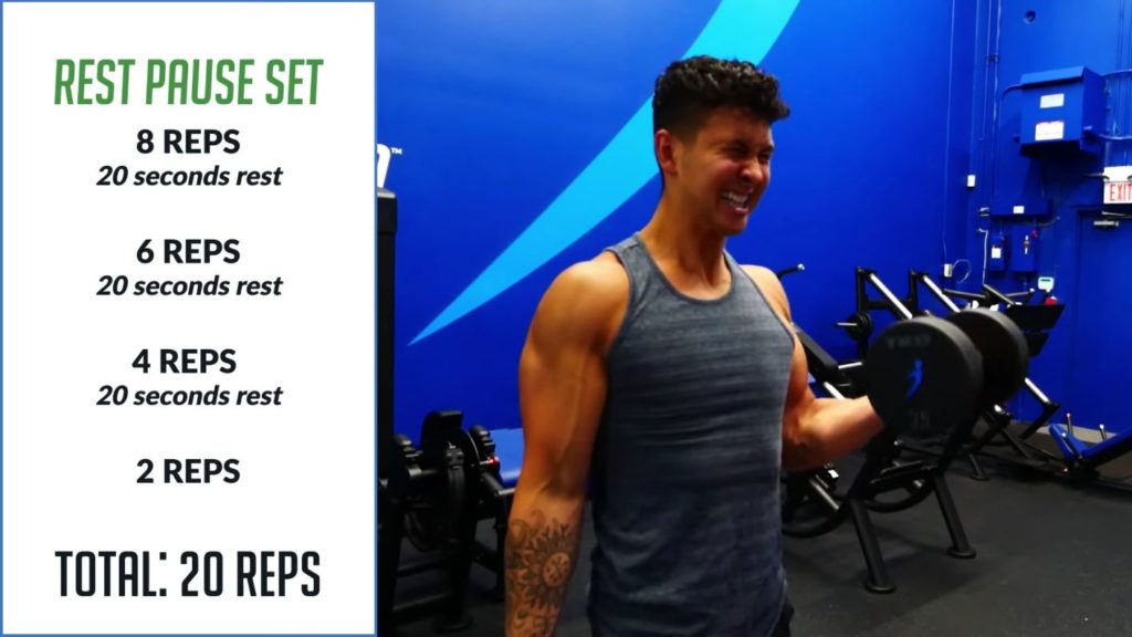 What your rest pause set may look like in your biceps workout with dumbbells