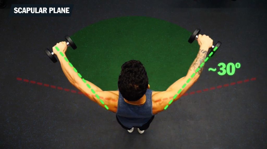 Perform your lateral raises in the scapular plane for optimal growth and safety