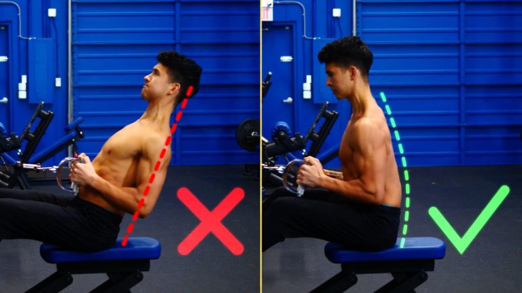 Maintain a slight forward lean in the seated cable row for lat activation