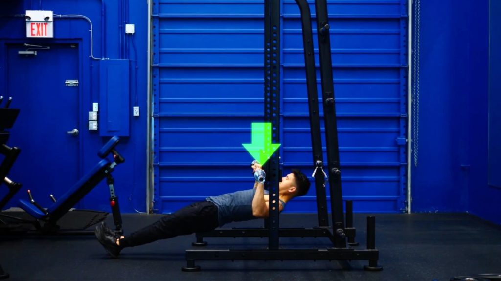 Lower the rowing angle to make inverted rows more difficult and build your pull up strength