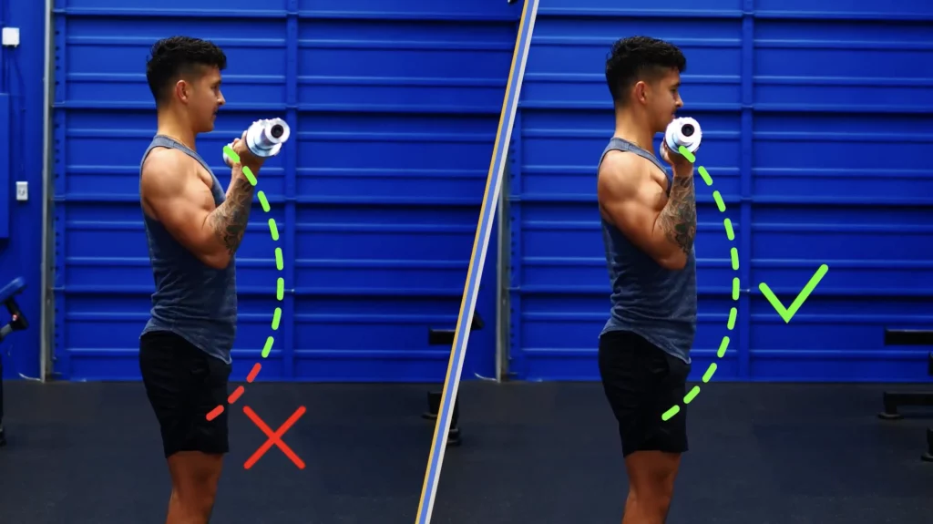 Go through a full range of motion on the bicep curls for better growth