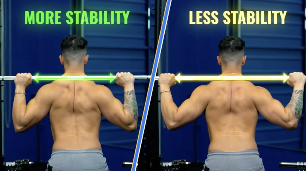 Hand placement on the bar when performing the barbell squat can affect stability re