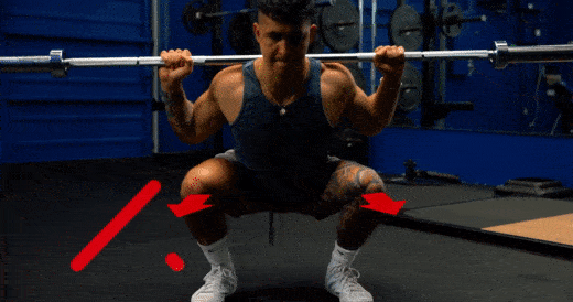Knees same direction feet on the barbell squat