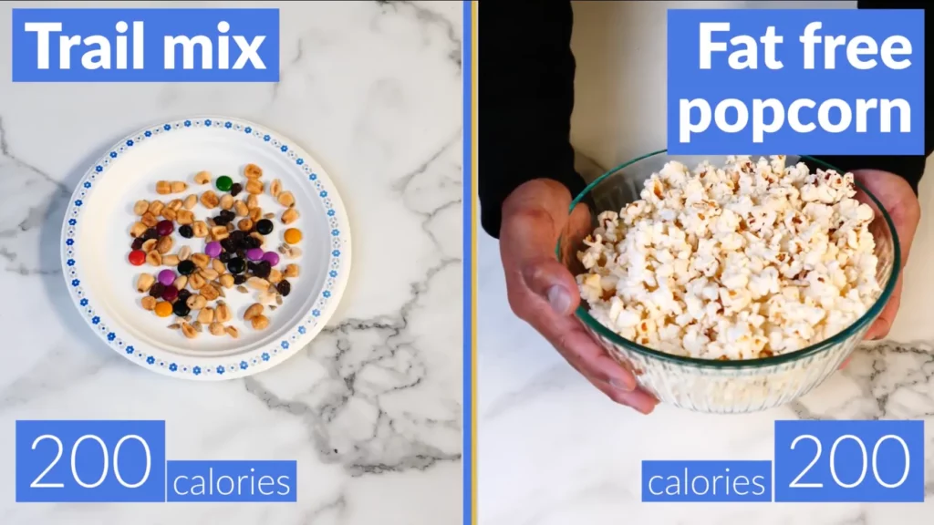 Foods to eat to lose belly fat swap trail mix with fat free popcorn