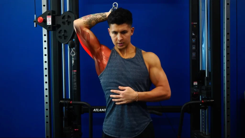 Cable overhead extensions in arm workout