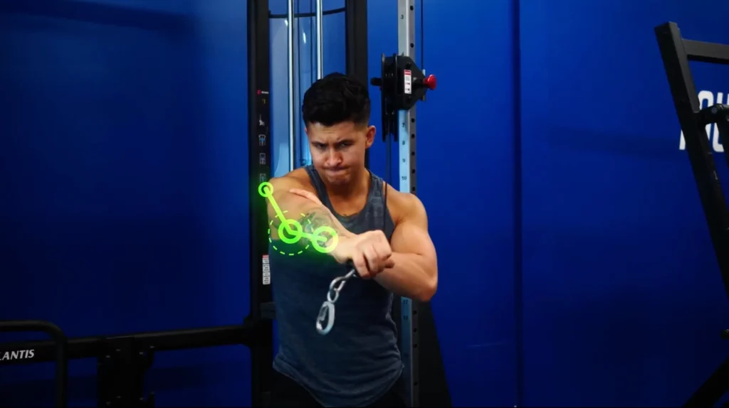 Lateral head extensions in arm workout