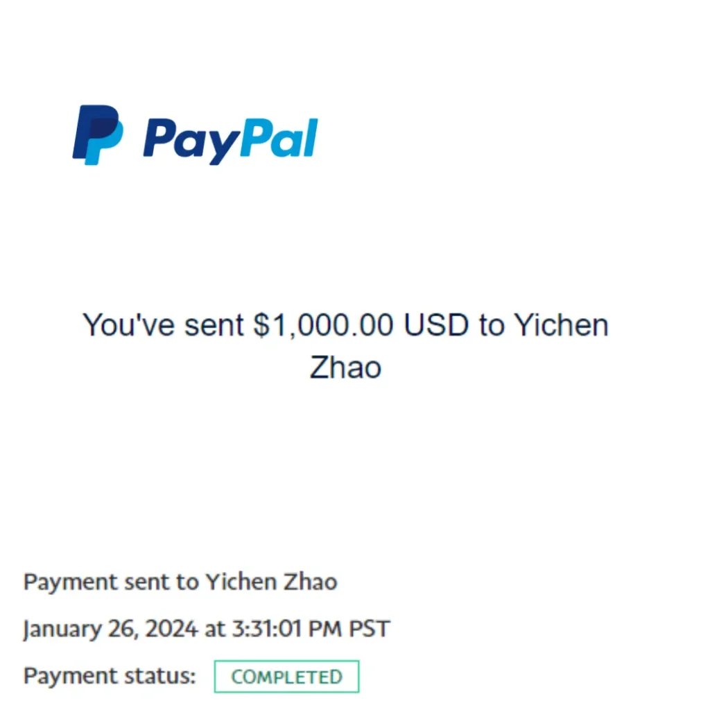 Ethan Zhao PayPal Confirmation