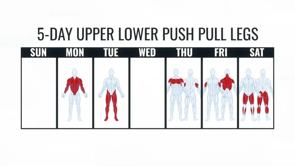 5 day upper lower push pull legs workout split