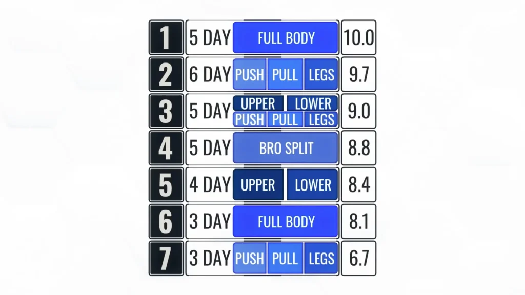 Workout split overall ranking