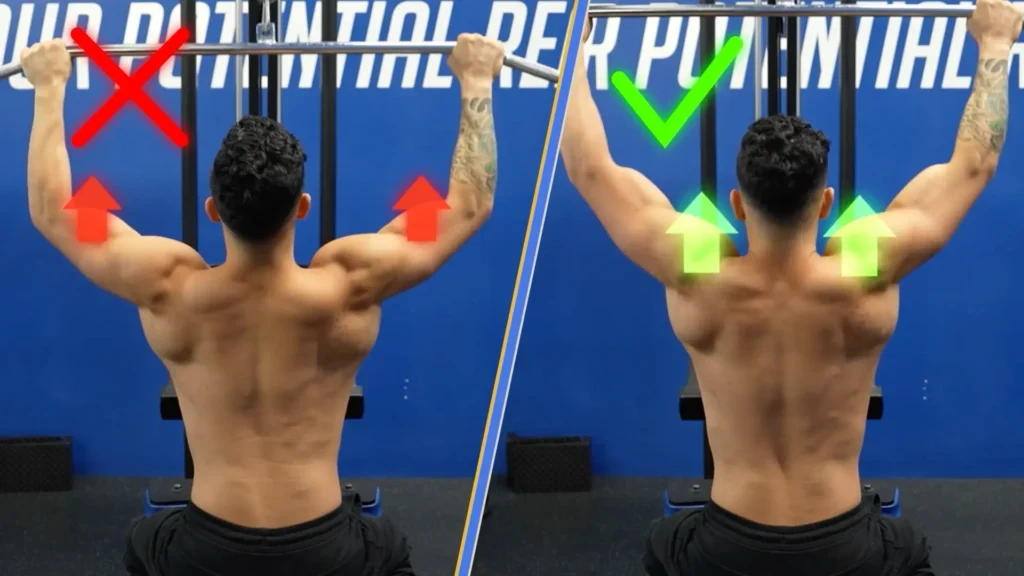 Joint pain engaging back muscles during lat pull down