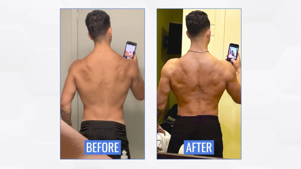 Thick back exercises Jeremy before and after